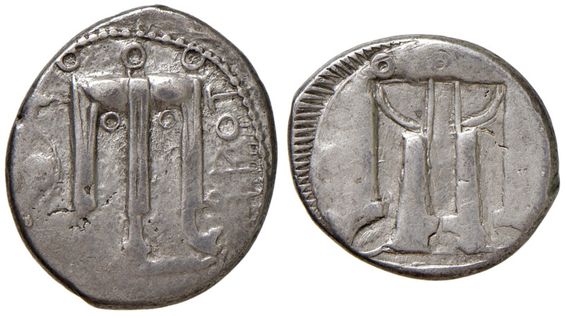 § BRUTTIUM Crotone (circa 540-480 a.C.) Nomos - Tripode, a s., airone - R/ Tripo...