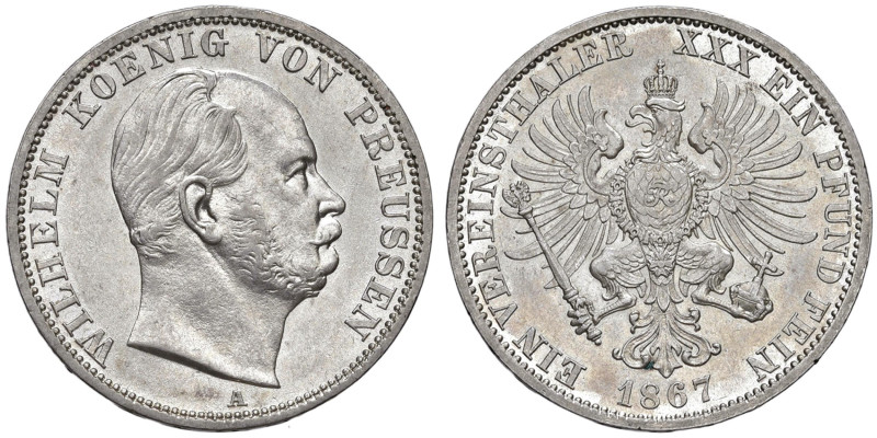 GERMANIA Prussia Guglielmo I (1861-1888) Tallero 1867 A - Jaeger 96 AG (g 18,54)...