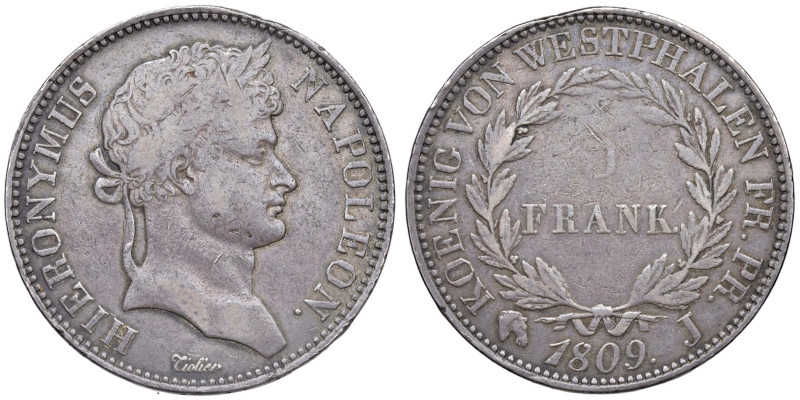 GERMANIA Vestfalia Girolamo Napoleone (1807-1813) 5 Franchi 1809 J - Dav. 931 AG...