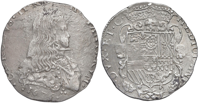 MILANO Carlo II (1676-1700) Filippo 1676 - MIR 387 AG (g 27,05) Porosità. Porosi...