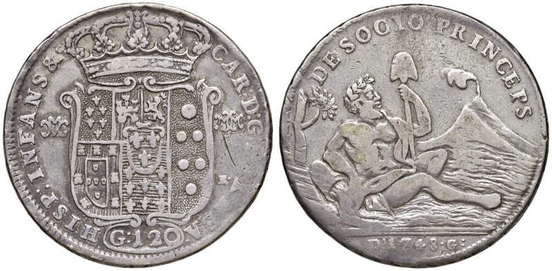 NAPOLI Carlo di Borbone (1734-1759) Piastra da 120 grana 1748 - MIR 336 AG (g 25...