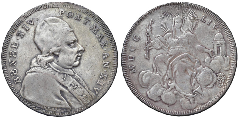 Benedetto XIV (1740-1758) Scudo 1754 An. XIV - Munt. 45 (g 26,22) AG R Montatura...