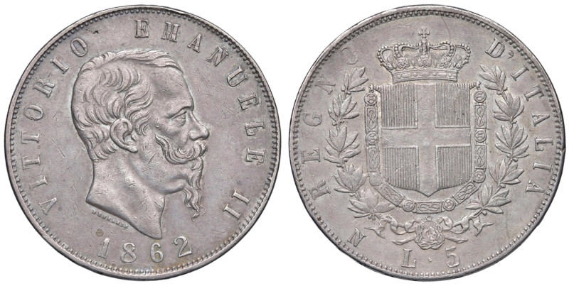 Vittorio Emanuele II (1861-1878) 5 Lire 1862 N - Nomisma 879 AG R 
BB-SPL/qSPL