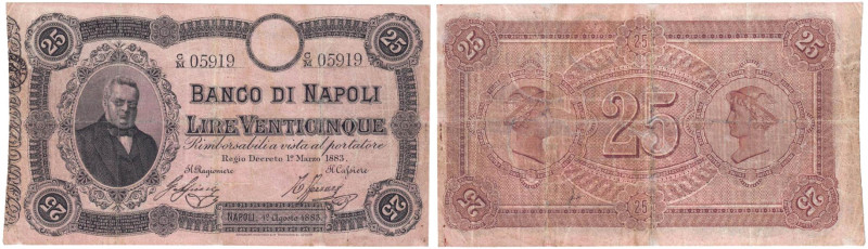 Banco di Napoli 25 Lire Cavour 01/08/1883 05919 Gig. BN 1A RRR
BB