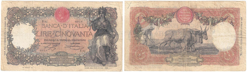 Banca d' Italia 50 Lire Buoi 03/02/1918 E81 6378 Gig. BI 4H RR
BB