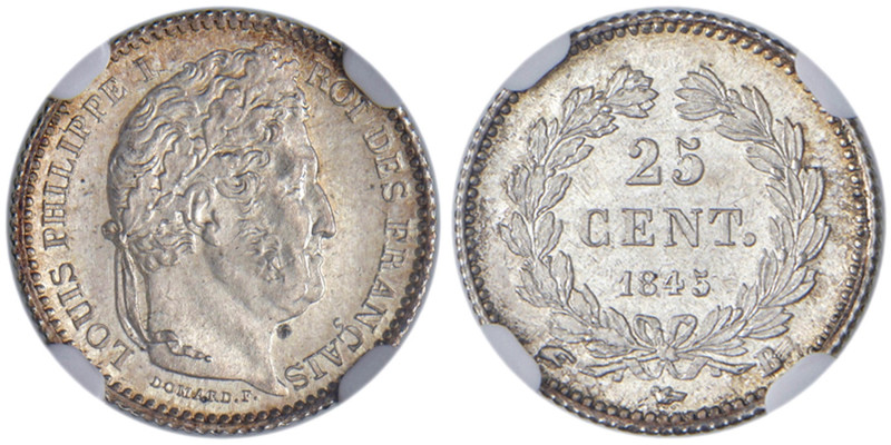 FRANCIA Luigi Filippo I (1830-1848) 25 Centimes 1845 B - Gad. 357 AG In slab NGC...