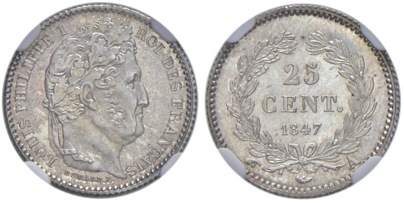 FRANCIA Luigi Filippo I (1830-1848) 25 Centimes 1847 A - Gad. 357 AG In slab n. ...