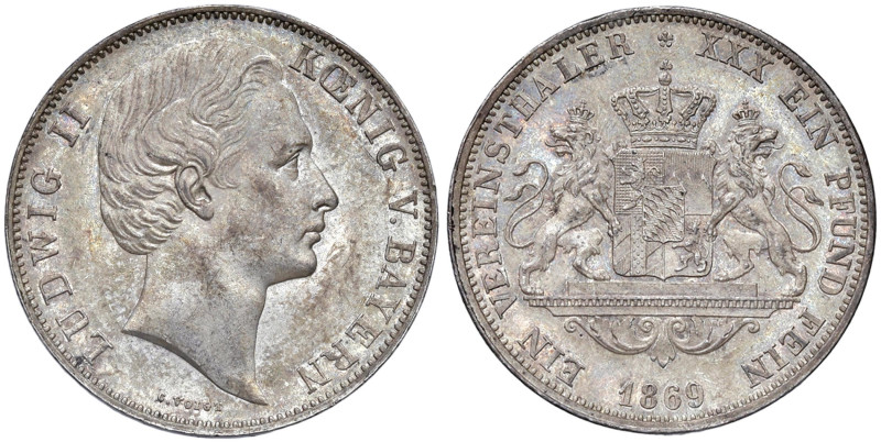 GERMANIA Baviera Ludwig II (1864-1886) Tallero 1869 - Jaeger 104 AG (g 18,53) Be...