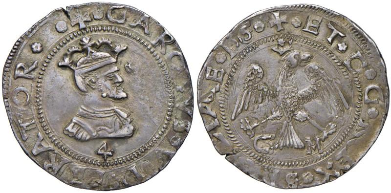 MESSINA Carlo V d'Asburgo (1516-1556) 4 Tarì 1556 - MIR 287/2 AG (g 11,75) Legge...