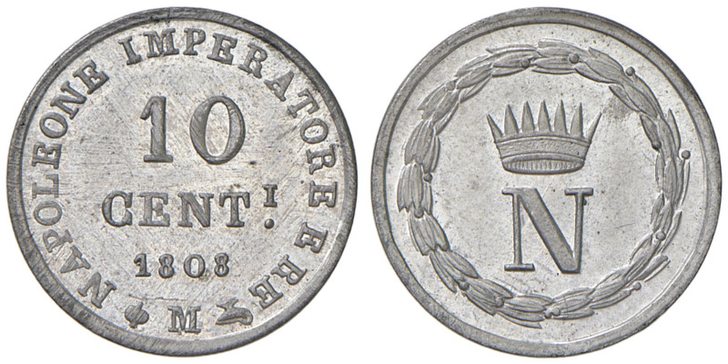 MILANO Napoleone I (1805-1814) 10 Centesimi 1808 - Gig. 197 MI (g 2,00) RRR Cons...