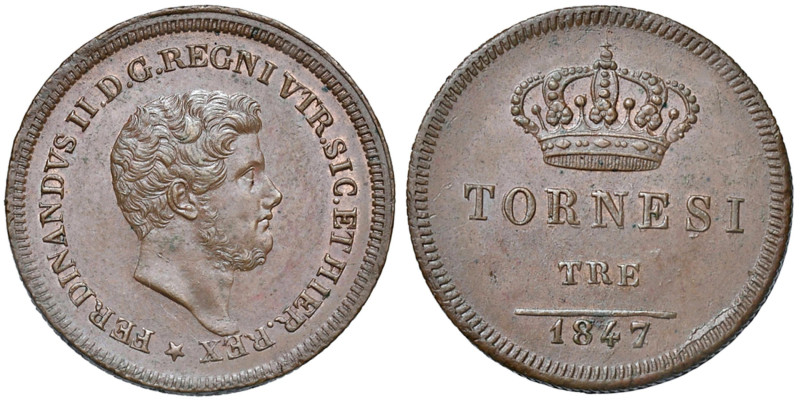 NAPOLI Ferdinando II di Borbone (1830-1859) 3 Tornesi 1847 - Nomisma 1183 CU R
...