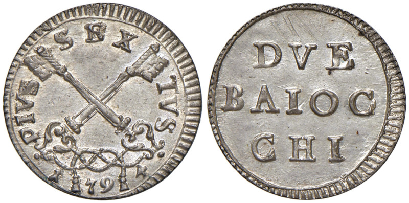 Pio VI (1775-1799) 2 Baiocchi 1794 - Nomisma 125 MI (g 1,29) Minimi segnetti al ...