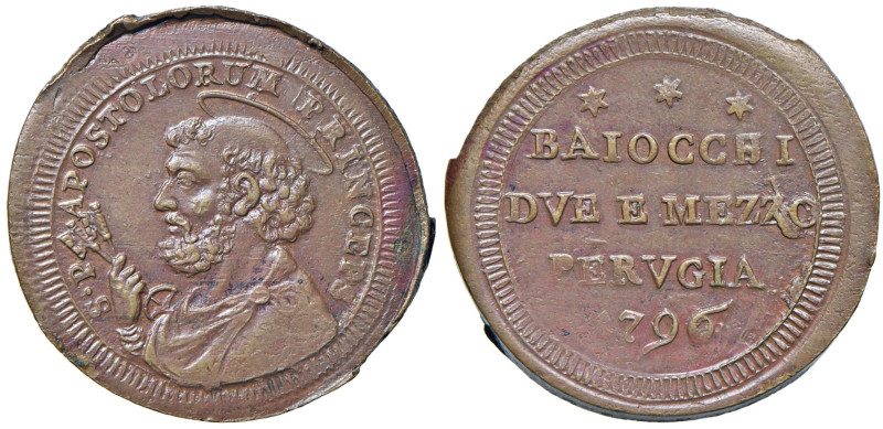 Pio VI (1774-1799) Perugia - 2 e 1/2 Baiocchi 1796 - Munt. 393 CU (g 17,27)
SPL