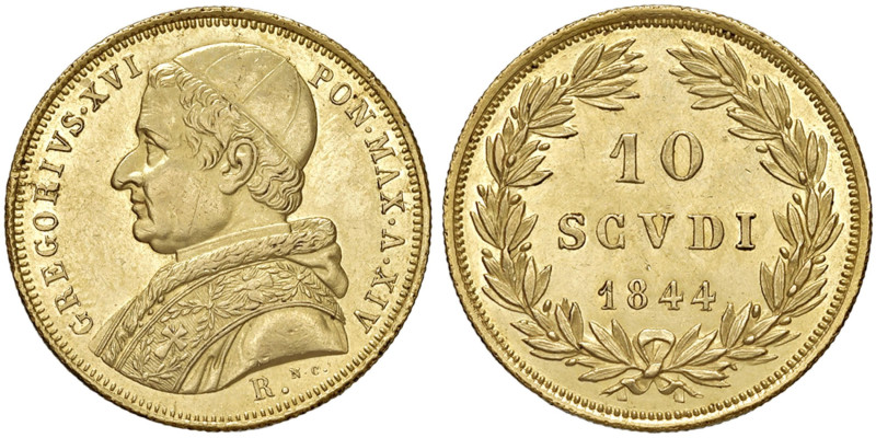 Gregorio XVI (1831-1846) 10 Scudi 1844 An. XIV - Nomisma 370 AU (g 17,34) RRR Mi...