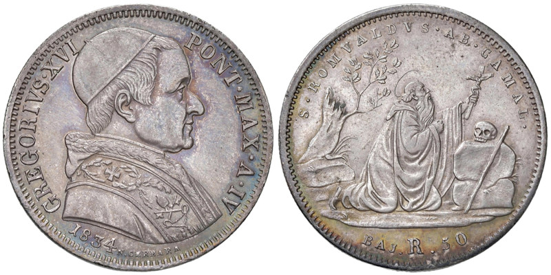 Gregorio XVI (1831-1846) 50 Baiocchi 1834 An. IV - Nomisma 430 AG (g 13,21) Magn...