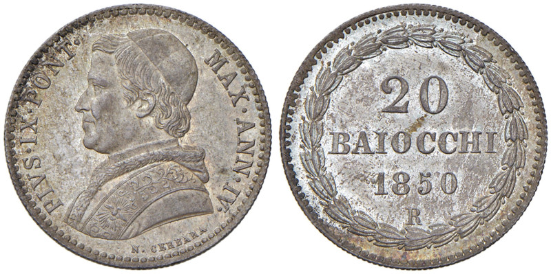 Pio IX (1846-1878) 20 Baiocchi 1850 An. IV - Nomisma 669 AG (g 5,41) Conservazio...