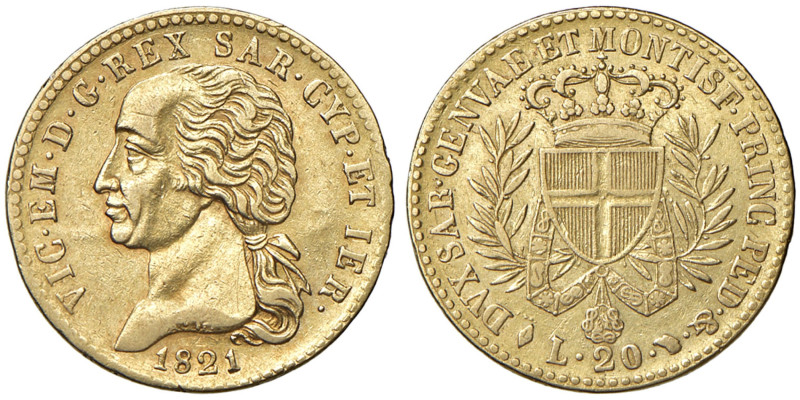 Vittorio Emanuele I (1802-1821) 20 Lire 1821 - Nomisma 514 AU RRR Millesimo rari...