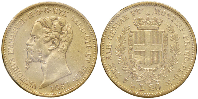 Vittorio Emanuele II (1849-1861) 20 Lire 1851 G - Nomisma 743a AU RRRR Periziata...