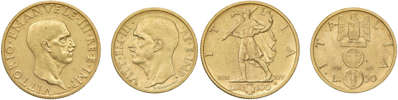 Vittorio Emanuele III (1900-1946) 100 + 50 Lire 1936 an. XIV - Nomisma 1059; 107...