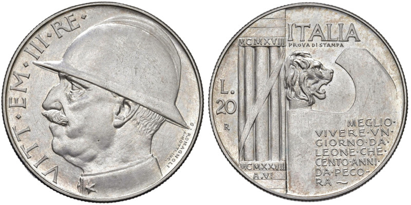 Vittorio Emanuele III (1900-1946) 20 Lire 1928 Elmetto Prova di Stampa - Nomisma...