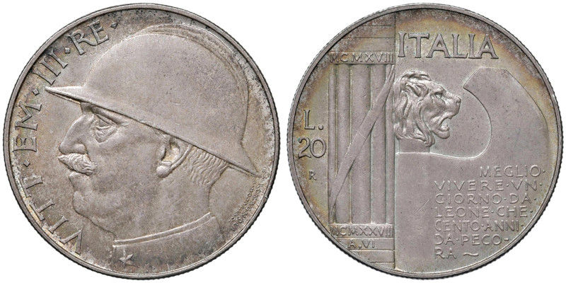 Vittorio Emanuele III (1900-1946) 20 Lire 1928 Elmetto - Nomisma 1093 AR NC Stup...