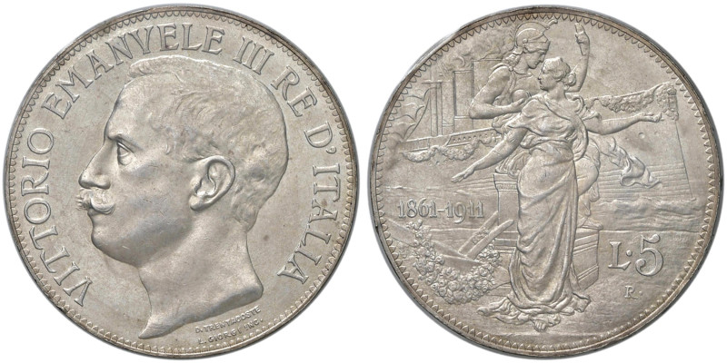 Vittorio Emanuele III (1900-1946) 5 Lire 1911 - Nomisma 1129 AG R Periziata Numi...