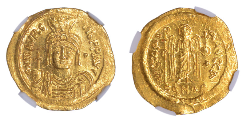 Byzantine Empire, Maur.Tiberius AD 582-602, AV Solidus

Graded Ch AU Strike: 5/5...