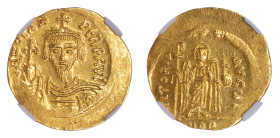 Byzantine Empire, Phocas AD 602-610 AV, Solidus

Graded MS Strike: 4/5 Surface: 4/5 by NGC. 

rv Angel hldg. P-cross