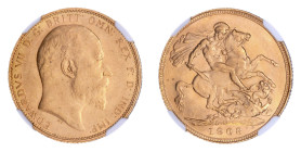 Australia 1908S, 1 Sovereign.

Graded MS 63+ by NGC. Only 2 coins graded higher by NGC. 0.2354 oz.

KM-15
