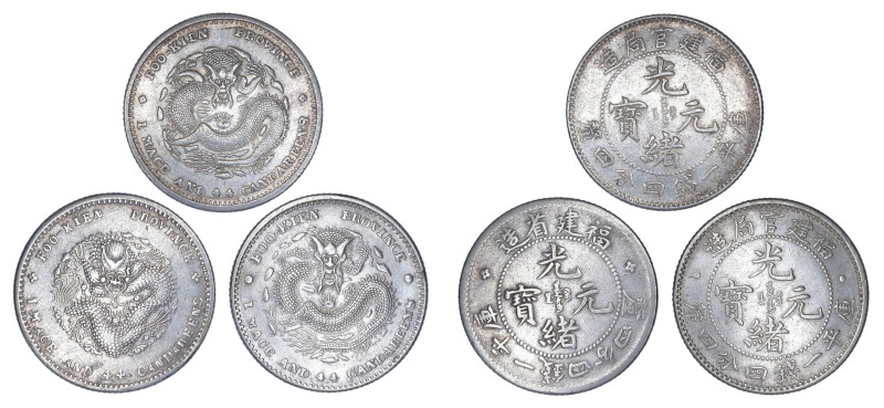 China Fukien Province (1896-1908), 3 coin lot, 20 Cents. All from VF to EF condi...