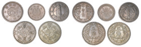 China (1937-1940), Japanese occupation, 5 coin lot.

East Hopei 26(1937), 1 Chiao. EF condition. Y#519.

Manchukuo TT2, 1 Chiao. EF condition. Y#4.

M...