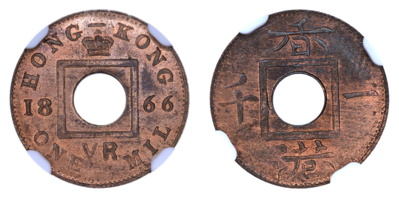 Hong Kong 1866, 1 Mil.

Graded MS 65 RB by NGC. Smooth red/brown surfaces.

KM-3