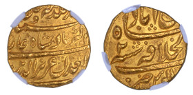 India Mughal Empire AH1169//2, 1 MOHUR, Alamgir Ii Shjahanabad.

Graded MS 61 by NGC. Highest graded coin at NGC. Lustrous yellow/gold surfaces.

(10....