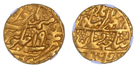 India //19(1824) , 1 Mohur, Jaipur. 

Graded UNC Details by NGC. Lustrous yellow/gold surfaces; well defined details.

(10.85g)

KM-77