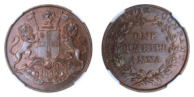 British India 1835(C), 1/4 Anna.

Graded MS 65 BN by NGC. Highest graded coin at NGC. Sharp details and lustrous.

KM-446.2