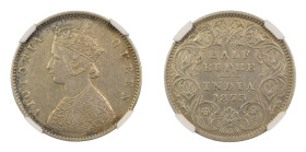 India, British 1875(C), 1/2 Rupee. Graded XF 45 by NGC. KM 472