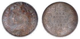 British India 1890 c, 1 Rupee. Nicely toned areas with lustre showing through. UNC

KM-492