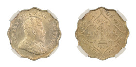 India, British 1908B, Anna. Graded MS 63 by NGC. KM 504