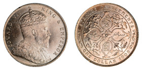 1908, Dollar (Ag), Fully struck with all details of the king's beard visible. Lustrous silvery/white surfaces.

 (KM-26).