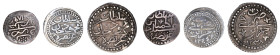 Algeria 1189,1244 & 1238, 3 coin lot.

 1/4 Budju AH 1189, Fine condition. KM-35

1/8 Budju AH 1244, AVF condition. KM-74

1/8 Budju AH 1238, VF condi...