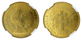 French Equatorial Africa 1942SA, 50 C

Graded MS 65 by NGC. Only 4 coins graded higher by NGC. Choice BU

KM-1
