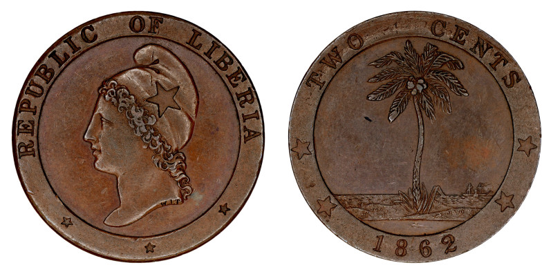 Liberia 1862, 2 Cents. EF condition.

KM-4