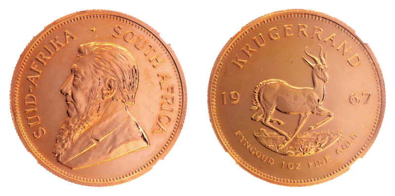 South Africa 1967, 1 Krugerrand.

Graded MS 64 PL by NGC. 

1 oz.

KM- 73