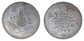 Egypt AH 1277/4, 10 Qirsh. Smooth surfaces lustre shows throughtoned surfaces. EF+ Condition.

KM-257