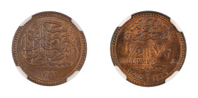 Egypt AH 1335 / 1917 (Cu) 1/2 Millieme, Occupation Coinage (KM 312) 

Graded MS 65 Brown by NGC