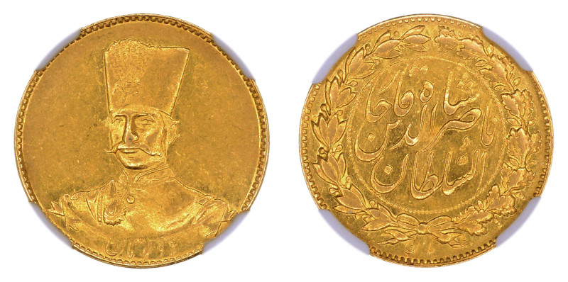 Iran (UNDATED), G2 Tomans, Nasir Al-din Shah.

Graded AU 58 by NGC.Lustrous yell...