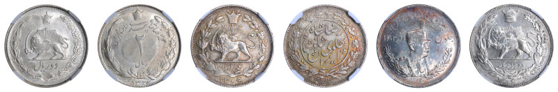 Iran, 3 coin lot,

 SH1323/2 2 Rials. Graded MS 64 by NGC. Only 1 coin graded hi...