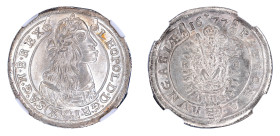 Hungary 1677KB 15 Krajczar.

Graded MS 64 by NGC. Only 1 coin graded higher by NGC. Brilliant silvery/white surfaces, fully struck.

KM-175