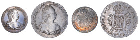 Austrian Netherlands , 2 coin lot, Ducatons, both in general F condition.

1/2 Ducaton 1750 R, AVF condition. KM-7

1/8 Ducaton 1750 R, VF details. Cl...