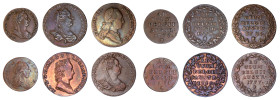 Austrian Netherlands , 6 coin lot, from 1750-94, most in VF condition.

1 Liard 1781 (b), VF condition.

1 Liard 1777 (b), VF+ condition.

2 Liards 17...